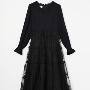 H.DAKIA BLACK FLORAL EMBROIDERED DRESS