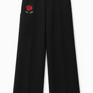 H.DAKIA SHEFFIELD EDITION — BLACK ROSE WIDE-LEG TROUSERS